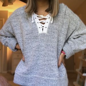 Gray & white hooded sweatshirt